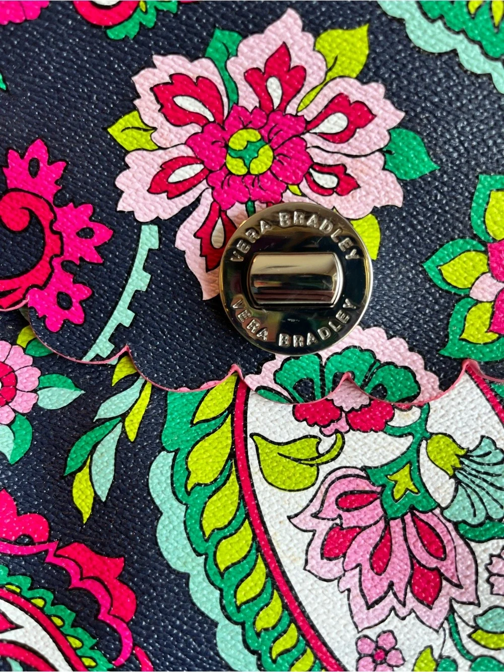 Vera Bradley Scalloped HipsterCrossbody with Pink & Green Floral Paisley Accents